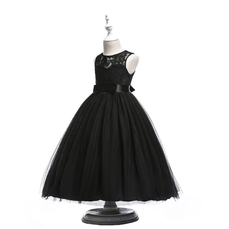 Glamulice Black Flower Girls Dress Lace Bridesmaid Long A Line Tulle Junior Girl Black Funeral Dresses Wedding Pageant Party Ball Gown Christmas Kids Holiday Evening Formal Princess Dance Gown 8 Prom - Image 3